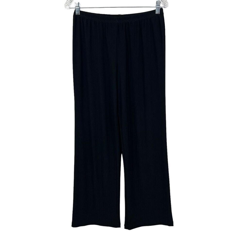 R&M Collection Womens Pants Wide Leg Pull On Elastic Waist Slinky Black Size S*